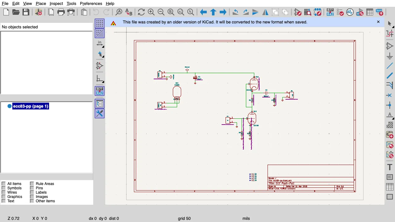 KiCad schematic editor running in a browser tab