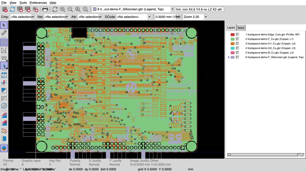 KiCad Gerber viewer running in a browser tab