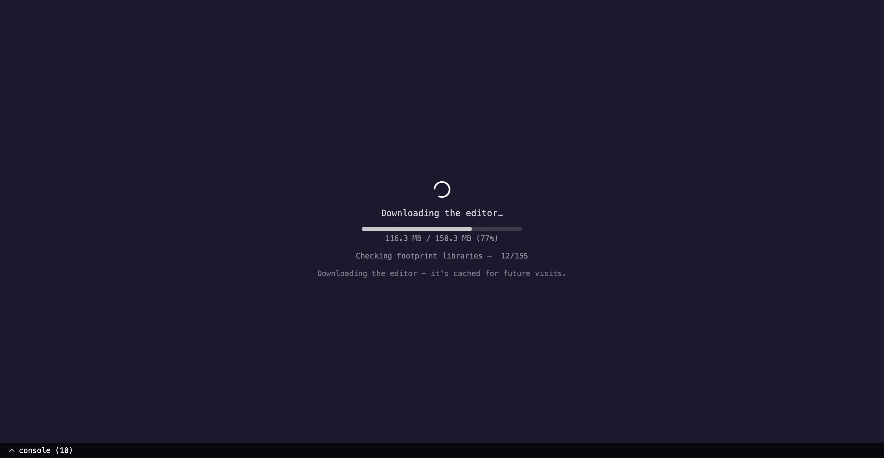 loading with real progress: editor download percentage and the footprint library count