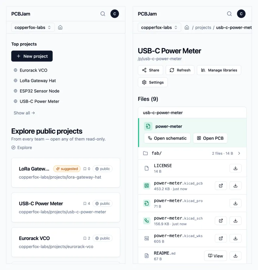 the dashboard and a project page at phone width
