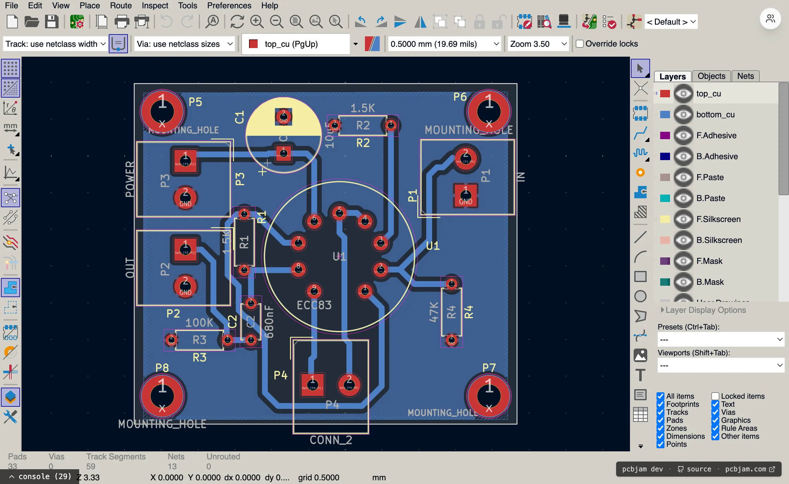 the PCB editor in light mode